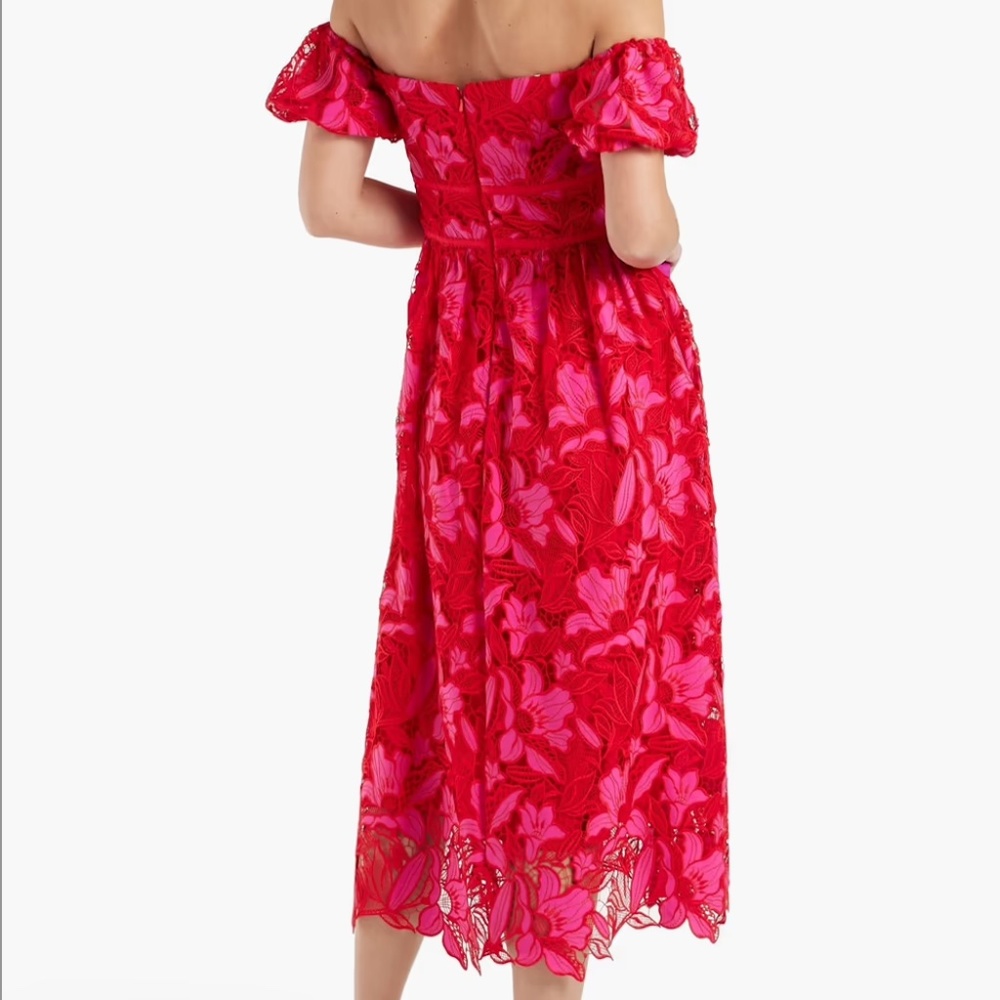 ML Monique Lhuillier Off-the-Shoulder Lace Midi Dress - 6
